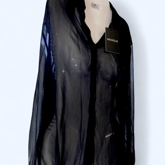 Nicholas Midnight Sheer Button down Blouse L NWT - Picture 2 of 6